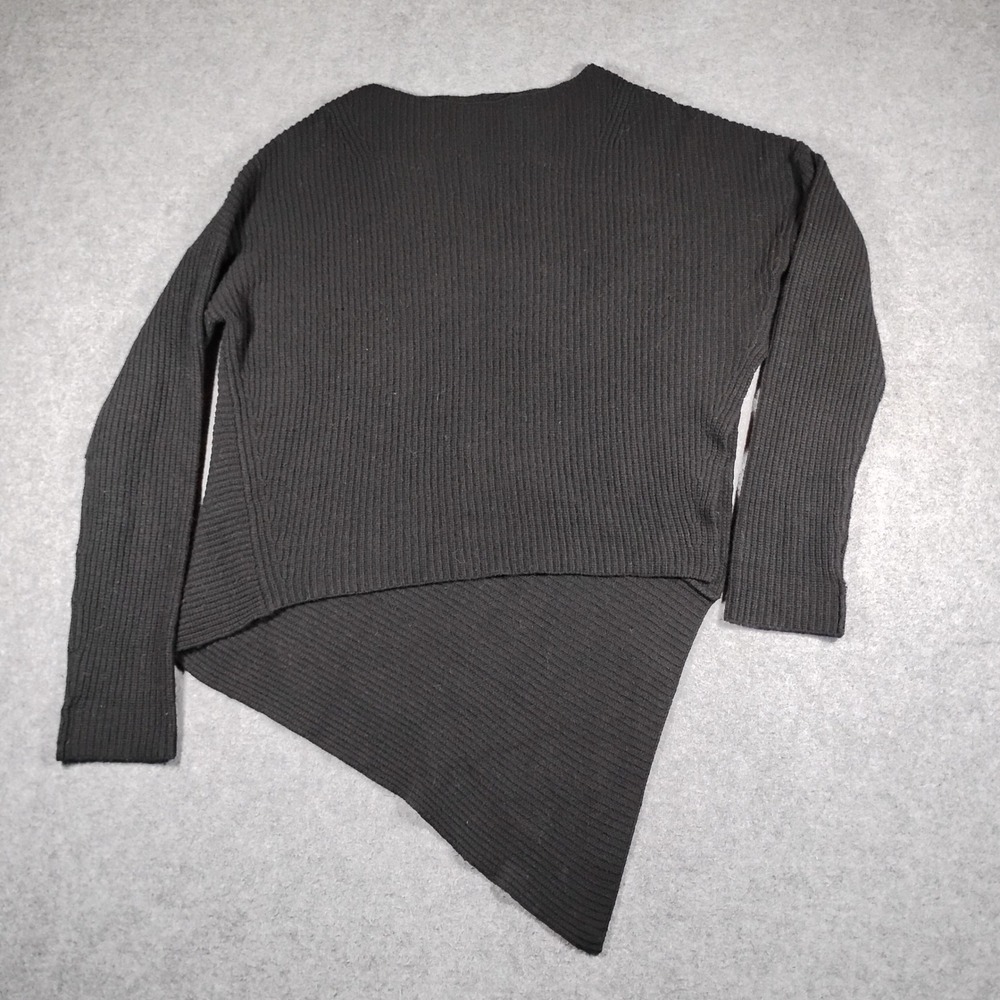 Brochu Walker Black Ribbed Asymmetrical Hem Boat Neck Sweater Womens Large L